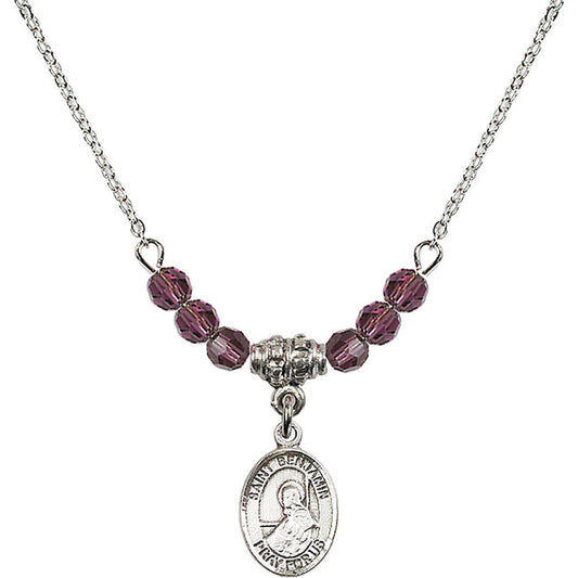 Sterling Silver Saint Benjamin Birthstone Necklace with Amethyst Beads - 9013
