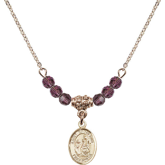 14kt Gold Filled Saint Catherine of Siena Birthstone Necklace with Amethyst Beads - 9014