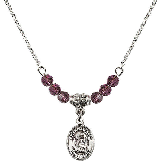 Sterling Silver Saint Catherine of Siena Birthstone Necklace with Amethyst Beads - 9014