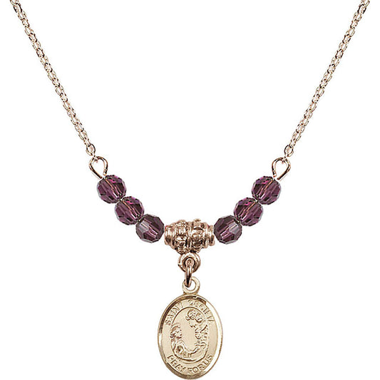14kt Gold Filled Saint Cecilia Birthstone Necklace with Amethyst Beads - 9016