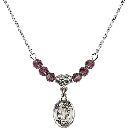 Sterling Silver Saint Cecilia Birthstone Necklace with Amethyst Beads - 9016