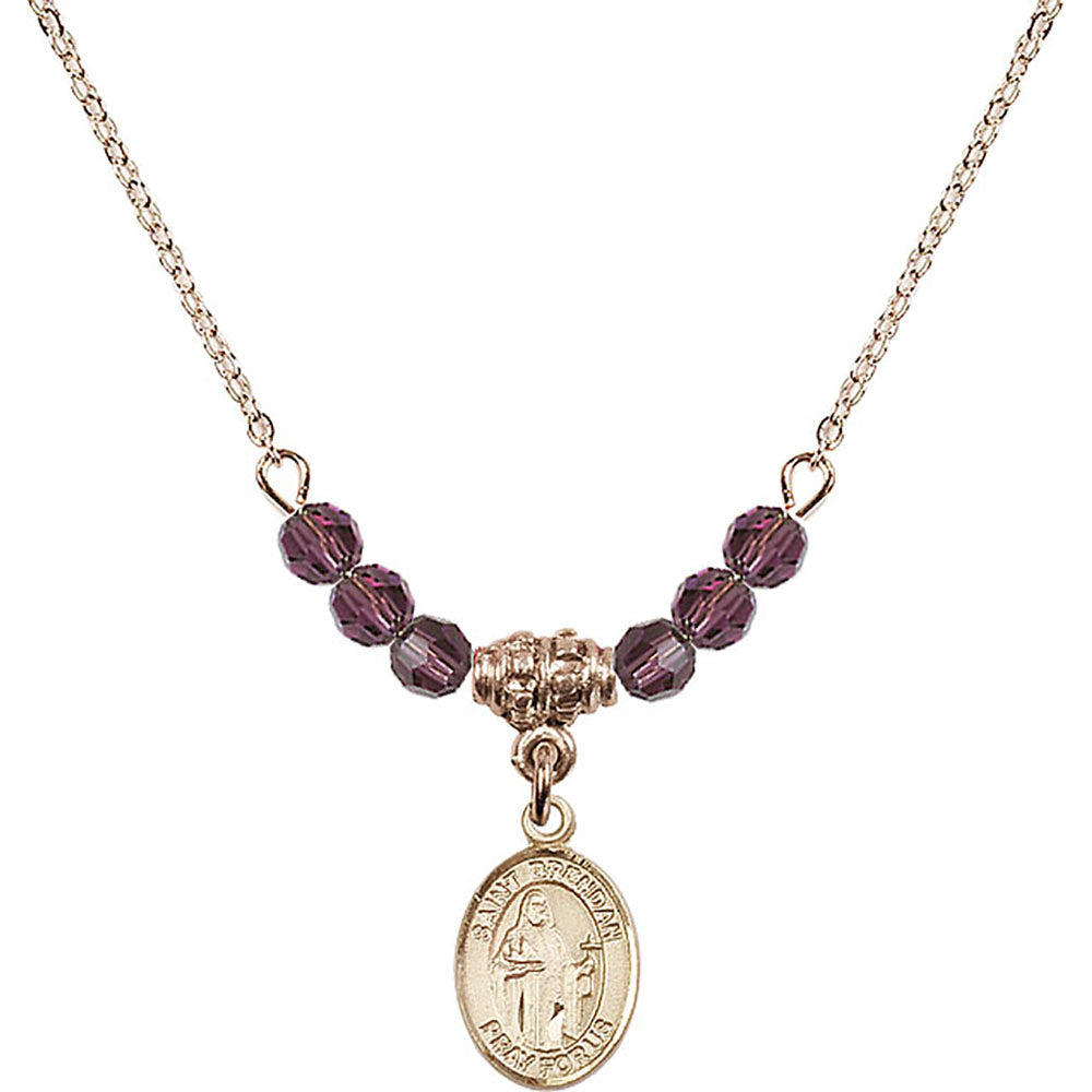 14kt Gold Filled Saint Brendan the Navigator Birthstone Necklace with Amethyst Beads - 9018