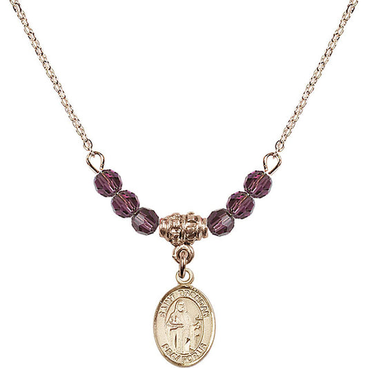 14kt Gold Filled Saint Brendan the Navigator Birthstone Necklace with Amethyst Beads - 9018
