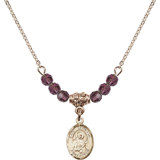 14kt Gold Filled Saint Camillus of Lellis Birthstone Necklace with Amethyst Beads - 9019
