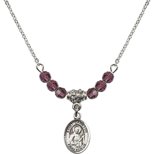 Sterling Silver Saint Camillus of Lellis Birthstone Necklace with Amethyst Beads - 9019