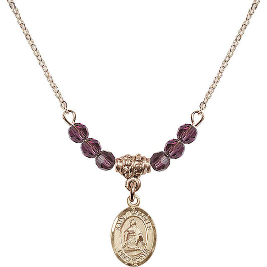 14kt Gold Filled Saint Charles Borromeo Birthstone Necklace with Amethyst Beads - 9020