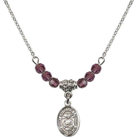 Sterling Silver Saint Catherine Laboure Birthstone Necklace with Amethyst Beads - 9021