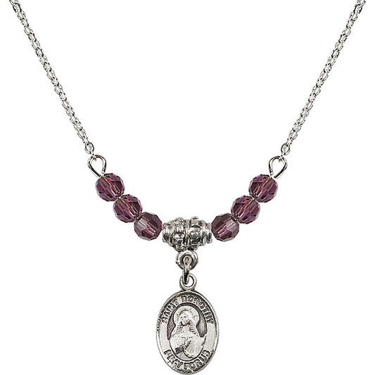 Sterling Silver Saint Dorothy Birthstone Necklace with Amethyst Beads - 9023