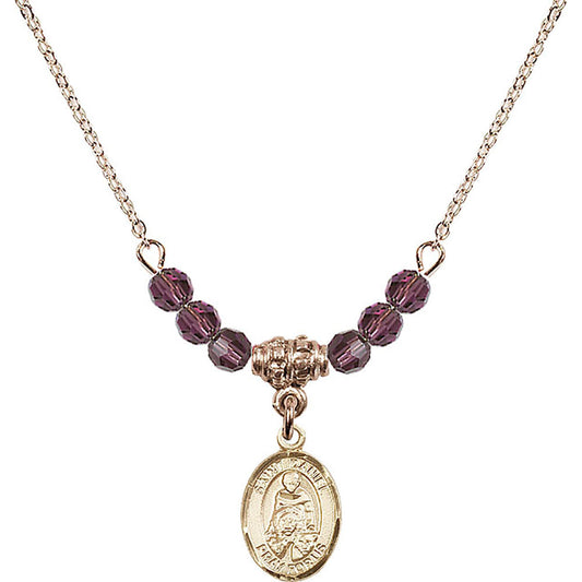 14kt Gold Filled Saint Daniel Birthstone Necklace with Amethyst Beads - 9024