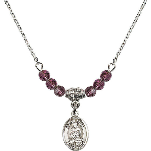 Sterling Silver Saint Daniel Birthstone Necklace with Amethyst Beads - 9024