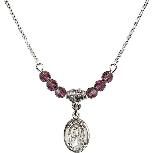 Sterling Silver Saint David of Wales Birthstone Necklace with Amethyst Beads - 9027