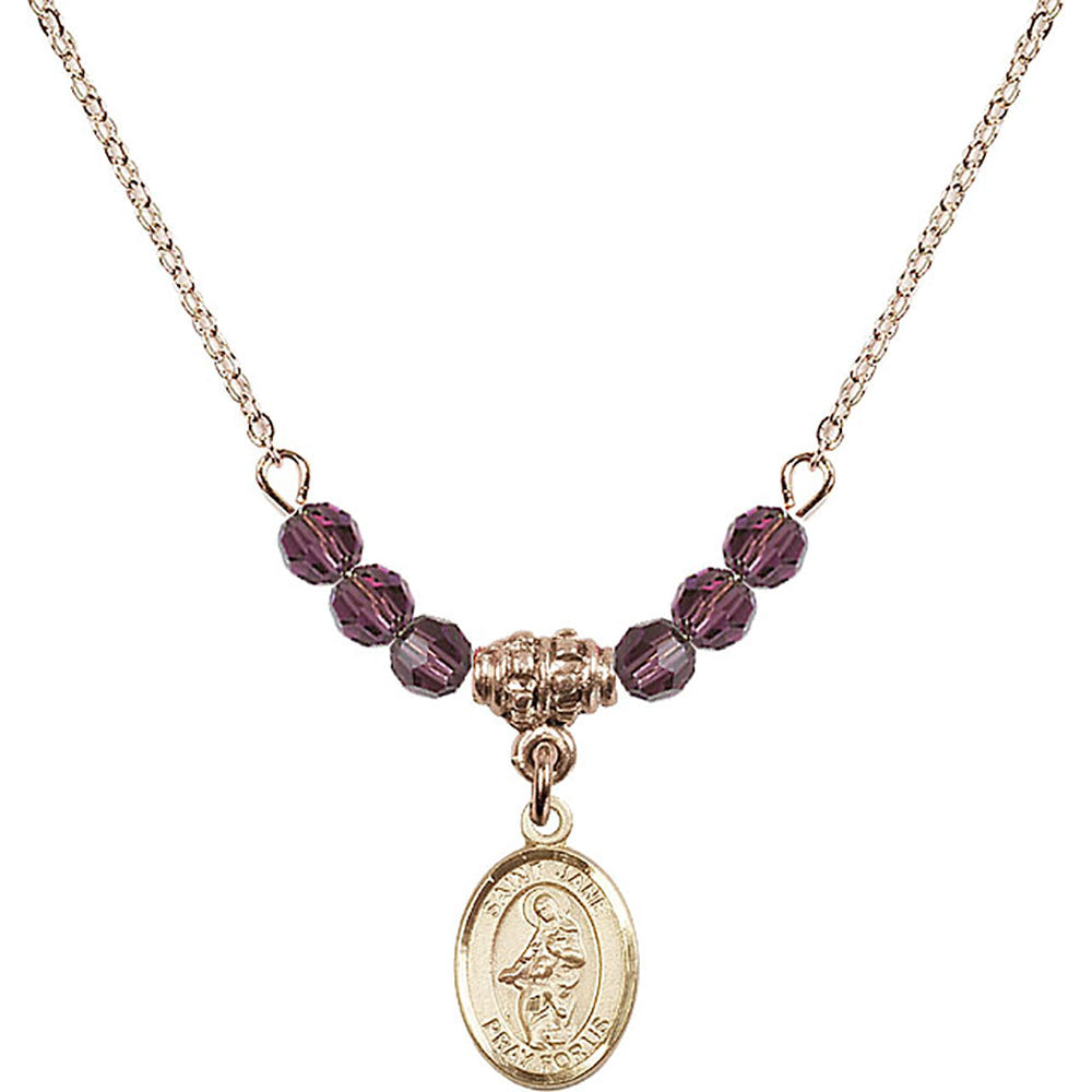 14kt Gold Filled Saint Jane of Valois Birthstone Necklace with Amethyst Beads - 9029