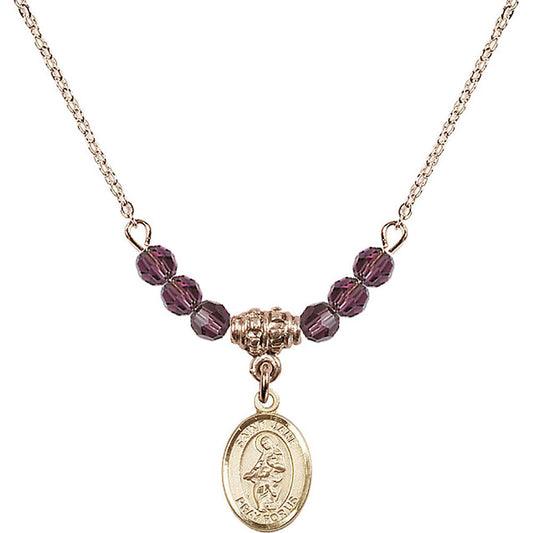 14kt Gold Filled Saint Jane of Valois Birthstone Necklace with Amethyst Beads - 9029