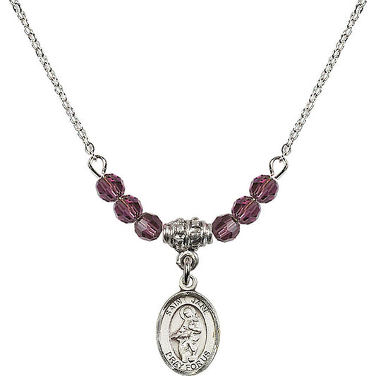 Sterling Silver Saint Jane of Valois Birthstone Necklace with Amethyst Beads - 9029