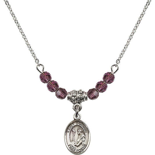 Sterling Silver Saint Dominic de Guzman Birthstone Necklace with Amethyst Beads - 9030