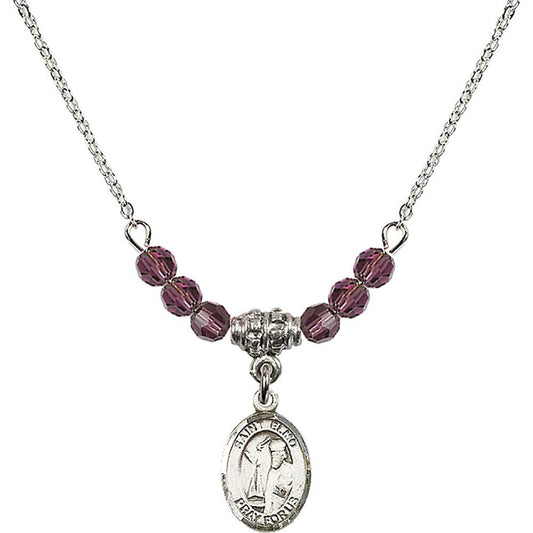 Sterling Silver Saint Elmo Birthstone Necklace with Amethyst Beads - 9031