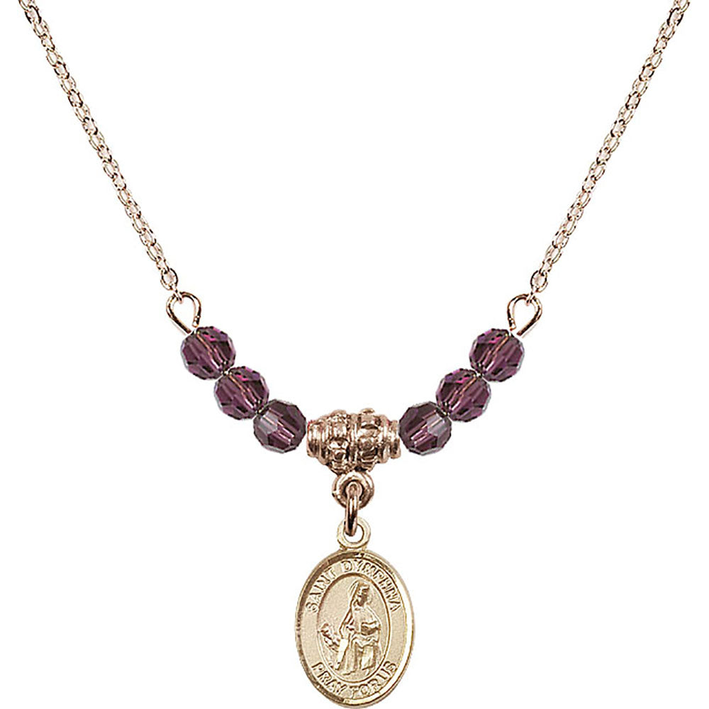 14kt Gold Filled Saint Dymphna Birthstone Necklace with Amethyst Beads - 9032