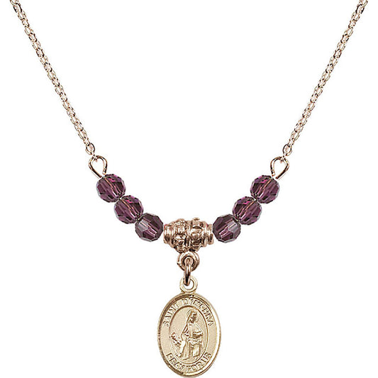 14kt Gold Filled Saint Dymphna Birthstone Necklace with Amethyst Beads - 9032