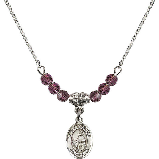 Sterling Silver Saint Dymphna Birthstone Necklace with Amethyst Beads - 9032