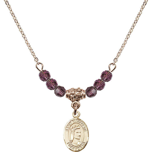14kt Gold Filled Saint Elizabeth of Hungary Birthstone Necklace with Amethyst Beads - 9033