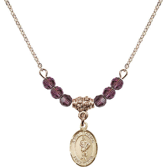 14kt Gold Filled Saint Florian Birthstone Necklace with Amethyst Beads - 9034