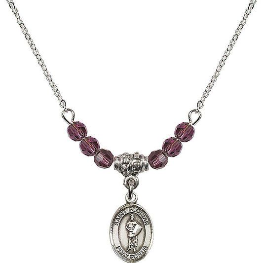 Sterling Silver Saint Florian Birthstone Necklace with Amethyst Beads - 9034