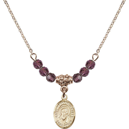 14kt Gold Filled Saint Francis de Sales Birthstone Necklace with Amethyst Beads - 9035