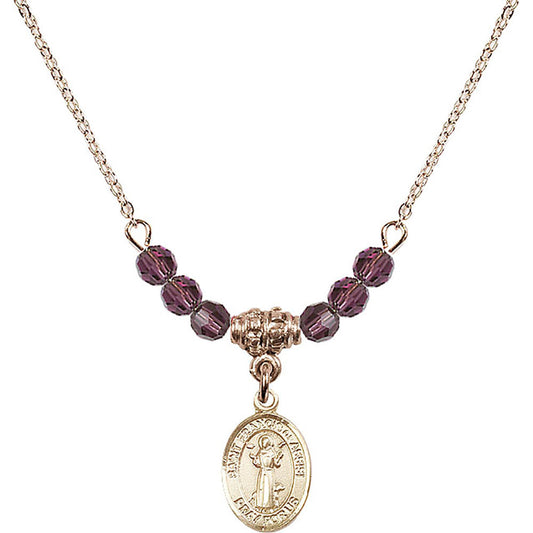 14kt Gold Filled Saint Francis of Assisi Birthstone Necklace with Amethyst Beads - 9036