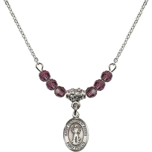 Sterling Silver Saint Francis of Assisi Birthstone Necklace with Amethyst Beads - 9036