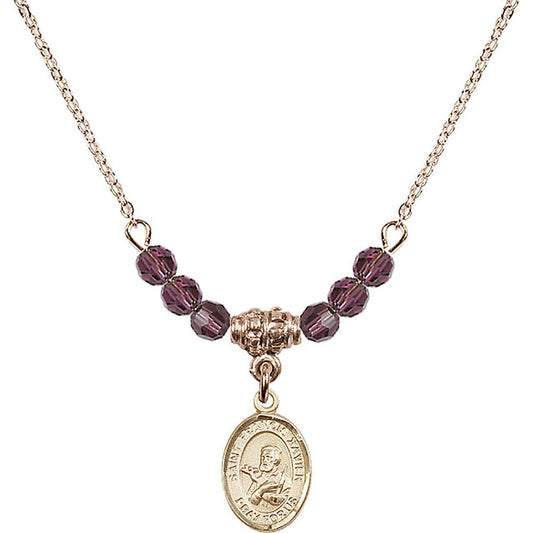 14kt Gold Filled Saint Francis Xavier Birthstone Necklace with Amethyst Beads - 9037