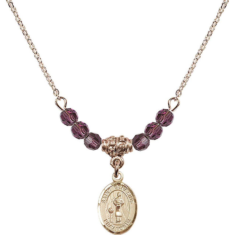 14kt Gold Filled Saint Genesius of Rome Birthstone Necklace with Amethyst Beads - 9038