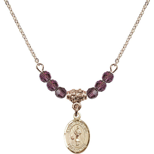 14kt Gold Filled Saint Genesius of Rome Birthstone Necklace with Amethyst Beads - 9038