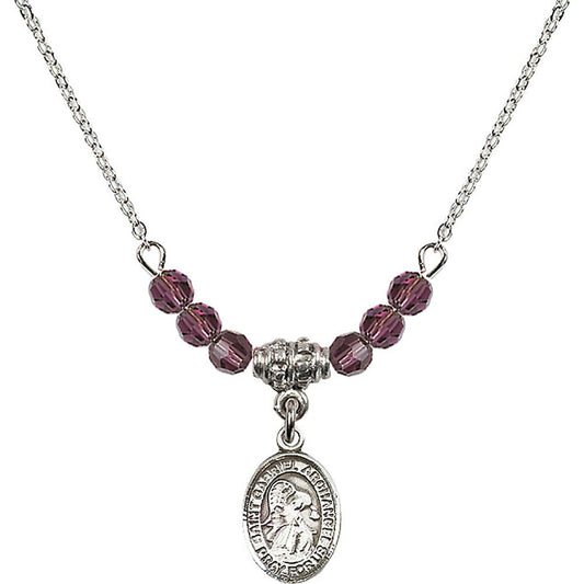 Sterling Silver Saint Gabriel the Archangel Birthstone Necklace with Amethyst Beads - 9039