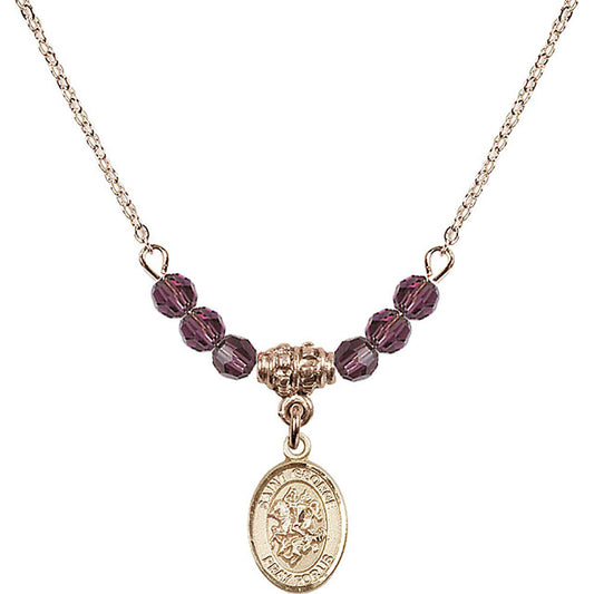 14kt Gold Filled Saint George Birthstone Necklace with Amethyst Beads - 9040