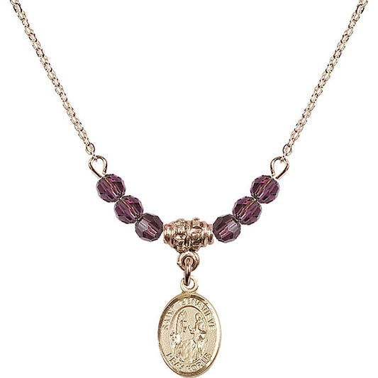 14kt Gold Filled Saint Genevieve Birthstone Necklace with Amethyst Beads - 9041
