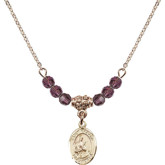 14kt Gold Filled Saint Gerard Majella Birthstone Necklace with Amethyst Beads - 9042