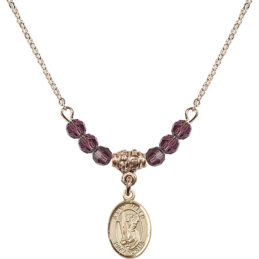 14kt Gold Filled Saint Helen Birthstone Necklace with Amethyst Beads - 9043