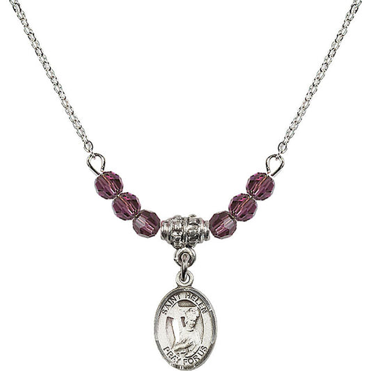 Sterling Silver Saint Helen Birthstone Necklace with Amethyst Beads - 9043