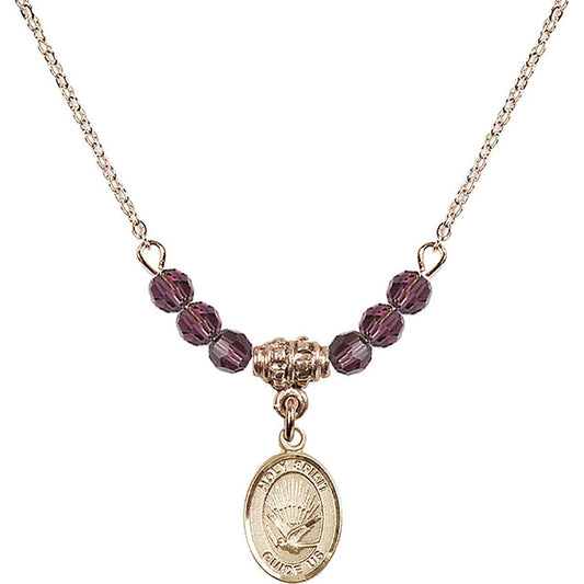 14kt Gold Filled Holy Spirit Birthstone Necklace with Amethyst Beads - 9044