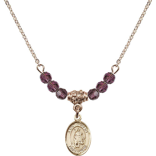 14kt Gold Filled Saint Hubert of Liege Birthstone Necklace with Amethyst Beads - 9045