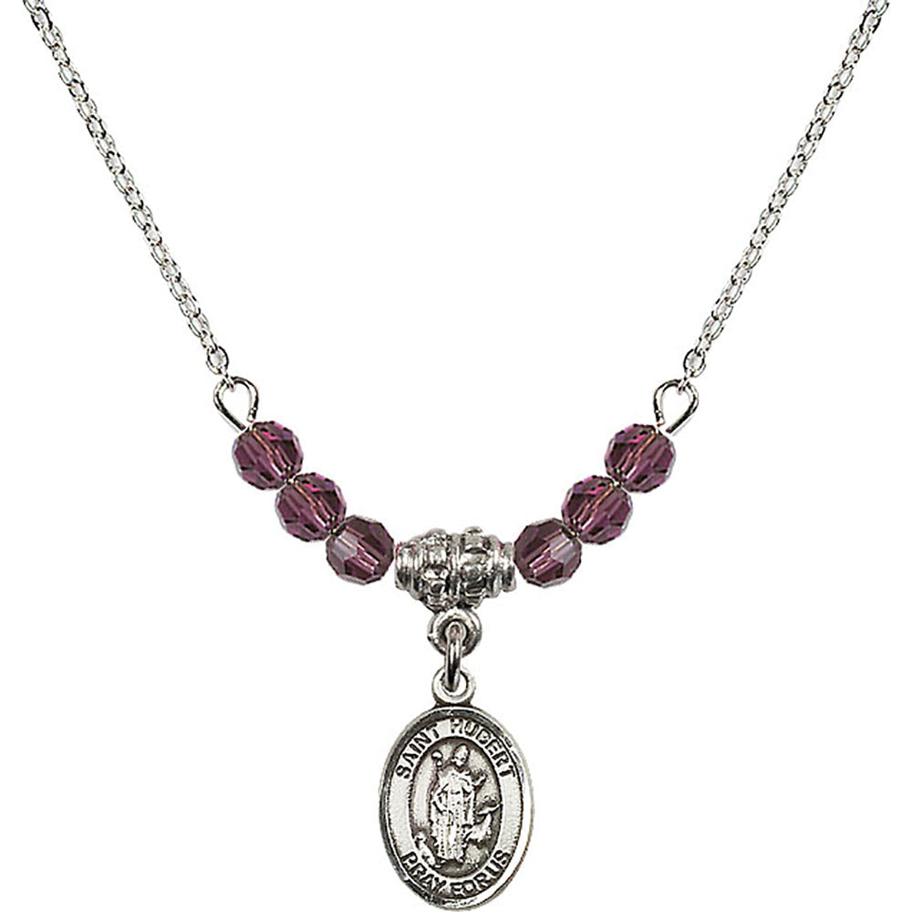 Sterling Silver Saint Hubert of Liege Birthstone Necklace with Amethyst Beads - 9045