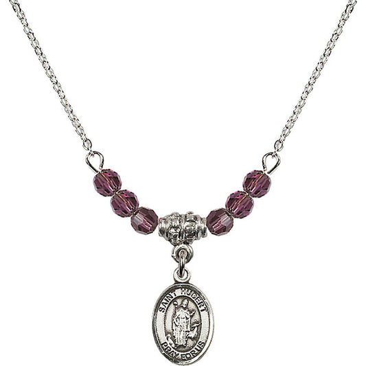 Sterling Silver Saint Hubert of Liege Birthstone Necklace with Amethyst Beads - 9045