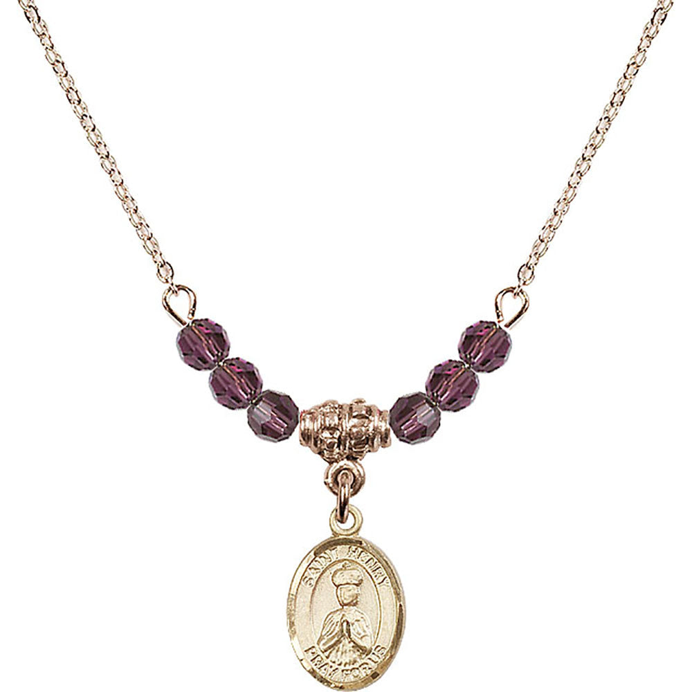 14kt Gold Filled Saint Henry II Birthstone Necklace with Amethyst Beads - 9046