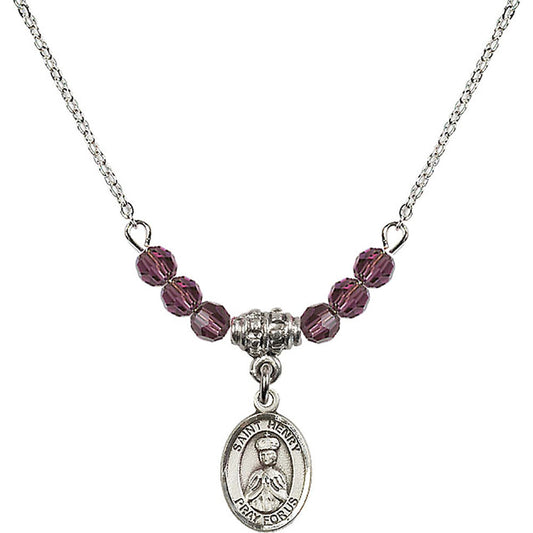 Sterling Silver Saint Henry II Birthstone Necklace with Amethyst Beads - 9046