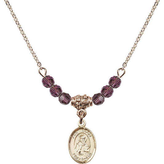 14kt Gold Filled Saint Isidore of Seville Birthstone Necklace with Amethyst Beads - 9049