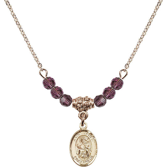 14kt Gold Filled Saint James the Greater Birthstone Necklace with Amethyst Beads - 9050
