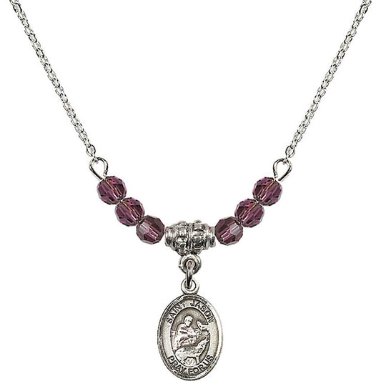 Sterling Silver Saint Jason Birthstone Necklace with Amethyst Beads - 9051