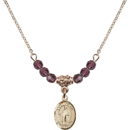 14kt Gold Filled Saint Justin Birthstone Necklace with Amethyst Beads - 9052