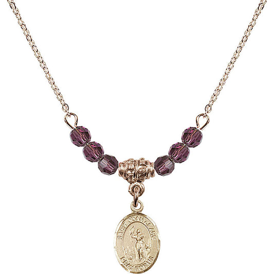 14kt Gold Filled Saint Joan of Arc Birthstone Necklace with Amethyst Beads - 9053
