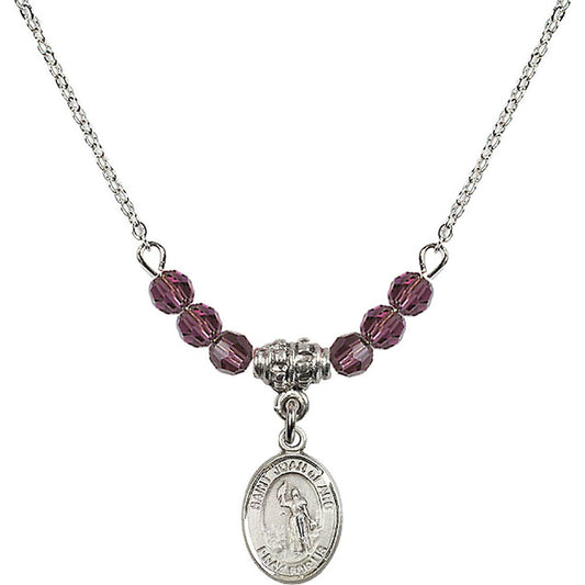Sterling Silver Saint Joan of Arc Birthstone Necklace with Amethyst Beads - 9053